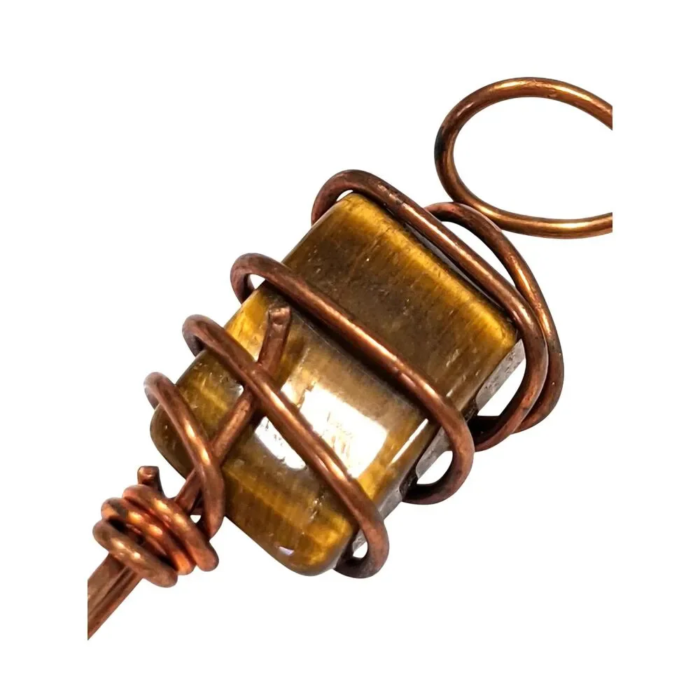 25 Copper Wire Wrapped Tiger Eye Nugget Chips Vintage West Germany 1950s